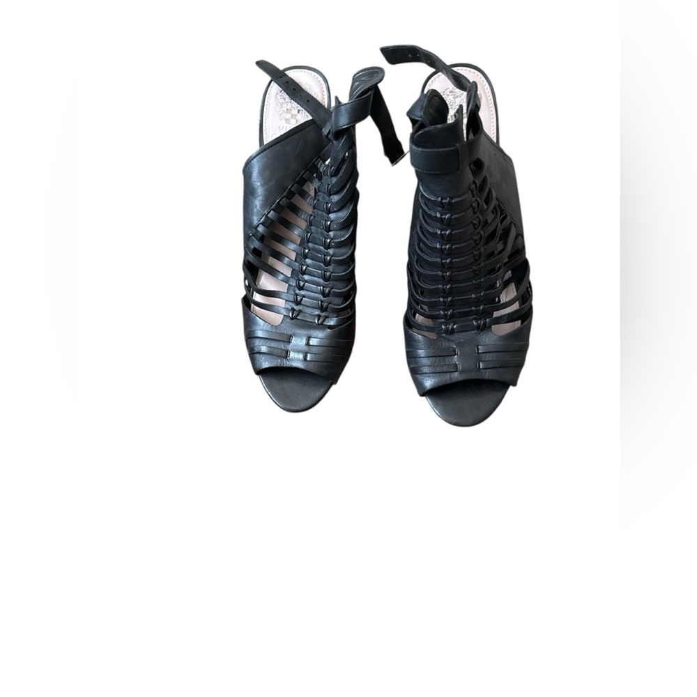 Vince Camuto-Eliana Gladiator Black Leather Caged Cutout Cone Heel Size 12